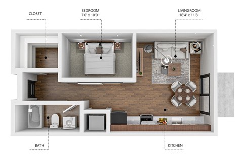 Floor plan for studio, 1 bath, 495 sqft